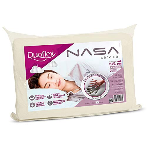 Travesseiro Nasa Cervical, Duoflex, 85% Algodão, 15% Poliéster, Bege, para Fronha 50Cmx70Cm