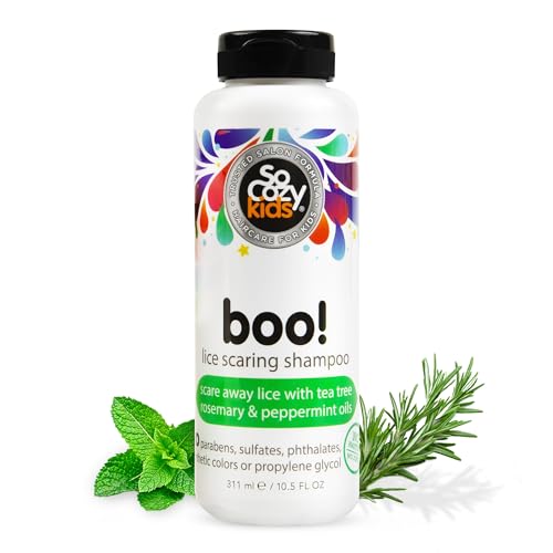 SoCozy Boo! Shampoo assustador de piolhos para cabelos infantis, tratamento eficaz para piolhos (10,5 ml) assusta piolhos com óleos de melaleuca, alecrim e hortelã-pimenta, sem parabenos, sulfatos,