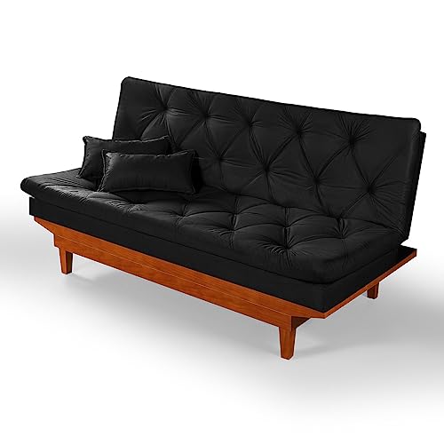 Sofa Cama Caribe 3 Posições Base de Madeira Suede Essencial Estofados (Preta)