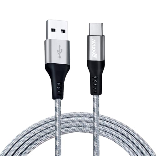 Geonav Cabo USB-C (tipo C) para USB, carregamento rápido, nylon trançado, 1,5MT, UCC06, Cinza/Branco