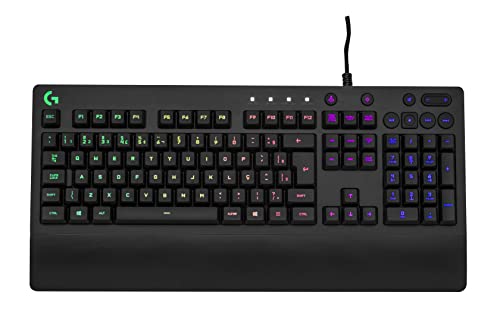 Teclado Gamer Logitech G213 com Layout ABNT2, RGB LIGHTSYNC, Controles de Mídia Dedicados, Design Durável e Resistente à Respingos