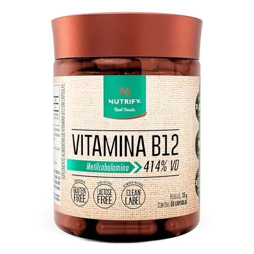Nutrify - Vitamina B12 - Metilcobalamina 414% VD - Multivitamínico - Suplemento Alimentar para o Metabolismo Energético - Vegano e Livre de Aditivos Artificiais - 60 Cápsulas
