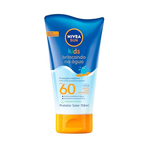 NIVEA SUN Protetor Solar Kids Brincando na Água FPS 60 150ml - Infantil, especialmente formulado para a pele delicada das crianças, muito resistente à água, alta proteção UVA/UVB