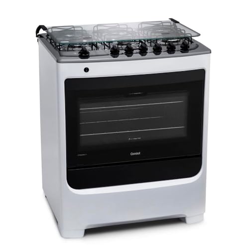 Fogão Consul 6 bocas Branco com botões removíveis e vidro interno vedado - CFS6NAB BIVOLT