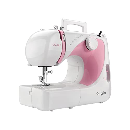 Máquina de Costura Futura Elgin JX-2040 Portátil 10 pontos Branca e Rosa 110V