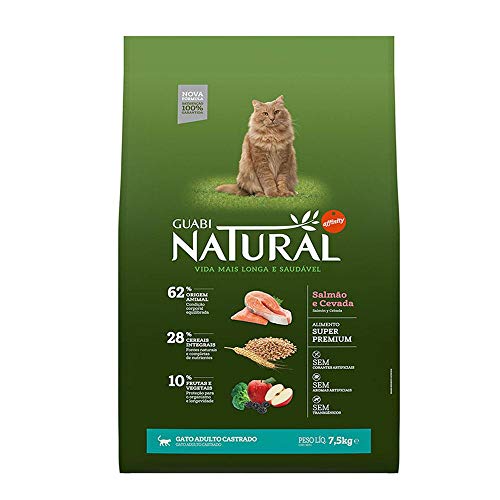Ração Guabi Natural Gatos Adultos Castrados Salmão e Cevada 7,5 kg