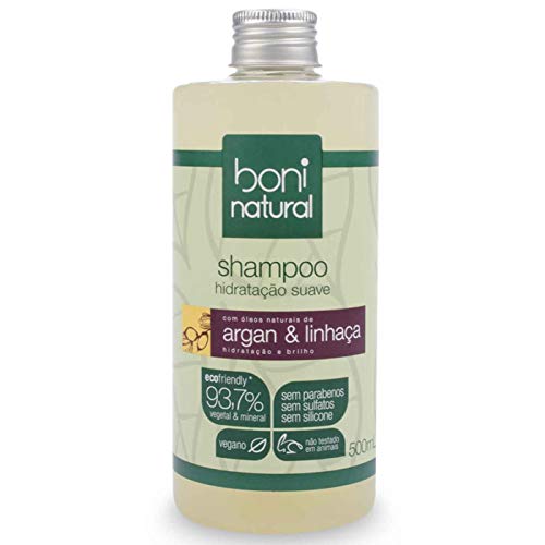 Shampoo Vegano e Natural de Argan e Linhaça, Para todos os tipos de cabelo, Boni Natural, Transparente