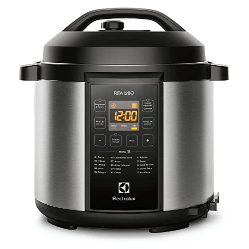Panela pressão elétrica Electrolux digital capacidade 6L silenciosa segura 10 travas segurança 15 receitas pré-programadas 3 níveis pressão PCC20 inox preto 127v por Rita Lobo