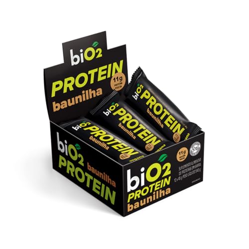biO2 Display Barra de Proteína Baunilha e Pasta de Amendoim, 12 unidades de 45 g, Protein Bar Vegana e sem Glúten