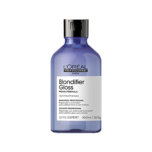 L'Oréal Professionnel Shampoo Blondifier Gloss, Para Cabelos Loiros e Descoloridos, Neutraliza Tons Amarelados, Proporciona Maciez e Nutrição, 300ml