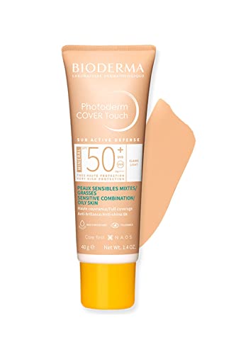BIODERMA Photoderm Cover Touch FPS 50+ Cor Clara - Protetor Solar Mineral para Pele Oleosa com Cobertura Total 40ml