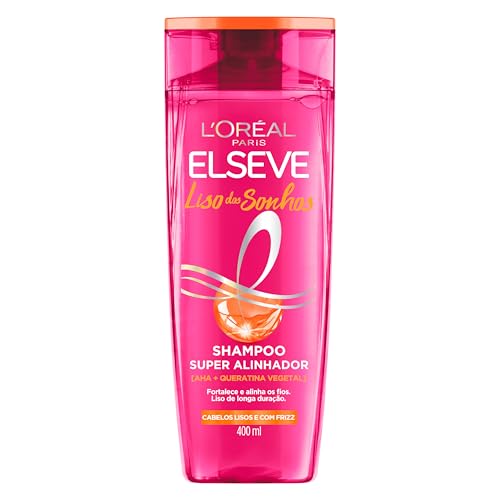 L'Oréal Paris Elseve Liso dos Sonhos Shampoo Super Alinhador, com Queratina Vegetal e AHA, Alinhamento Capilar em Casa, Controle de Frizz e Liso de Longa Duração, 400ml