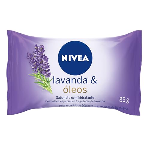 NIVEA Sabonete em Barra Lavanda &amp; Óleos 85g - Limpa e cuida da pele, com óleos vegetais, fragrância intensa, espuma cremosa, hidratação e maciez
