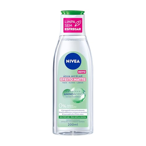 NIVEA Água Micelar Solução de Limpeza Facial 7 em 1 Efeito Matte 200ml - Fórmula poderosa com efeito matte que oferece 7 benefícios: limpa, hidrata, suaviza, tonifica, demaquila, acalma e refresca