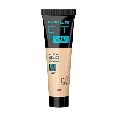 Maybelline NY Base Líquida Fit Me Matte FPS 22 e proteção UVA, Proporciona efeito natural, se adapta a pele, controla a oleaosidade, Cor 133 (Antiga B100), 30ml