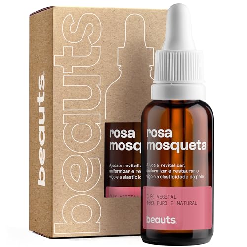 Óleo de Rosa Mosqueta Pura - Clareador, Hidratante e Antioxidante - Para Manchas, Rugas, Estrias e Melhor Elasticidade - Uso Facial, Oleo Corporal e Cabelos - 100% Puro Natural Vegano - 30 mL Beauts