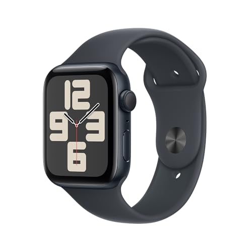 Apple Watch SE GPS • Caixa meia-noite de alumínio – 44 mm • Pulseira esportiva meia-noite – M/G