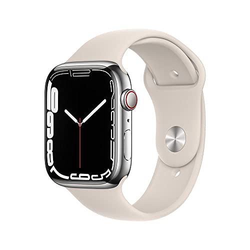 Apple Watch Series 7 (GPS + Cellular), Caixa em aço inoxidável prateado de 45 mm com Pulseira esportiva luz das estrelas