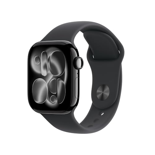 Apple Watch Series 11 GPS + Cellular, Caixa em alumínio preto brilhante de 42 mm com Bracelete desportiva preta - M/G